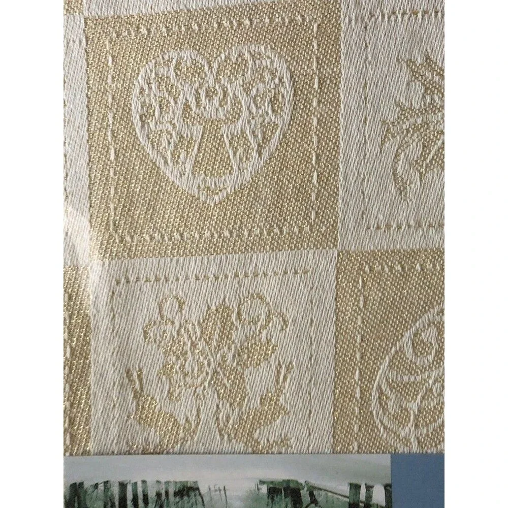 Christmas Jacquard Gold Tablecloth Textured Woven Reindeer Angels 60x84